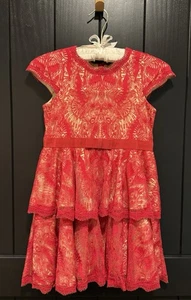 Tadashi Shoji Red Crocheted Lace Cap Sleeve Dress w/Grosgrain Bow - Girls' 8 - Picture 1 of 11