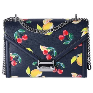 Michael Kors Whitney Medium Flap Shoulder Bag Fruit Print Navy Multi - Picture 1 of 6