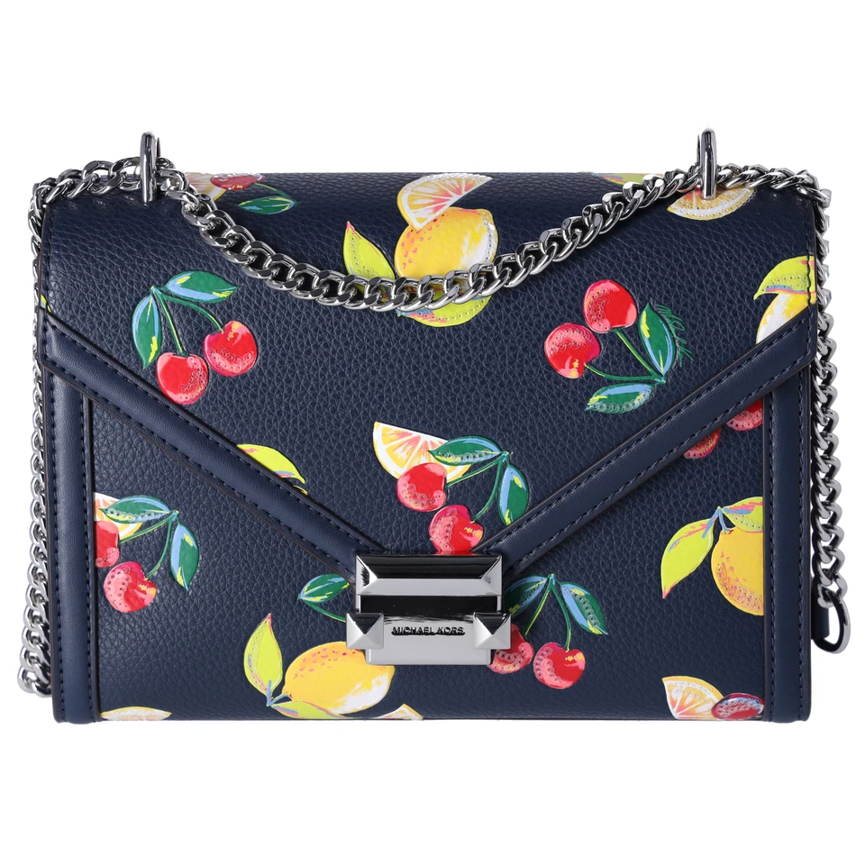 Bolsa de ombro Michael Kors Whitney aba média estampa de frutas azul marinho multi - Imagem 1 de 4