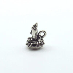 Christmas Candlestick - Lead Free Silver Color Pewter Charm 15mm x 13mm - Picture 1 of 3