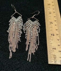 Dazzle Gold Rhinestone Fringe Women's Earrings 3" long - Picture 1 of 2