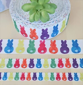 5/8, 7/8 & 1.5" (1 YD) Easter Bunny Grosgrain Ribbon Peeps Cotton Tail - Picture 1 of 1