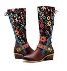 New Women Retro Real Leather Punk Motorcycle Knee High Boots Ethnic Casual Shoes