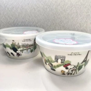 PEANUTS SNOOPY World Tour Bowl W/Lid London Paris 2 Set Unused - Bild 1 von 5