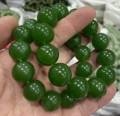 Certified Size 18mm Real Natural hetian Icy Green Jade Jadeite Bracelet 8” - Image 1 of 4