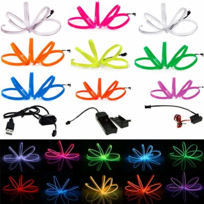 Glow EL Wire String Neon LED Light Strip Rope Tube Decor Party + Controller 2022 - Image 1 of 4