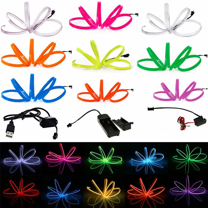 Glow EL Wire String Neon LED Light Strip Rope Tube Decor Party + Controller 2022 - Image 1 of 4