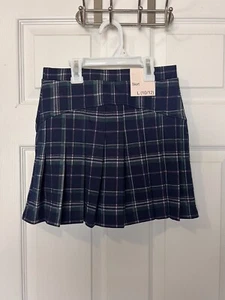 Girls Women's Knit Blue W Green/Pink Plaid Skirt Gold and Blue Elastic Waist - Picture 1 of 4