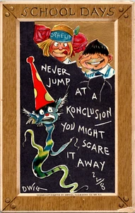 Vintage 1910 Raphael Tuck Postcard No. 170 School Days Silly Kids Funny Cat - Picture 1 of 2