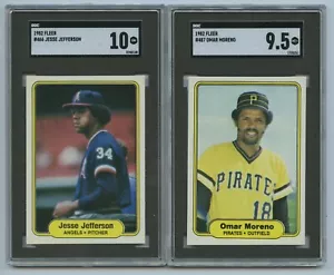 1982 Fleer #466 Jesse Jefferson SGC 10 GEM MINT & #487 Omar Moreno SGC 9,5 MINT+ - Foto 1 di 2