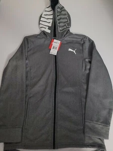puma boys gray zipper hoodie lightweight hoodie puma logo size Large - Picture 1 of 4