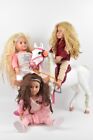 Bundle Of 3 Our Generation Dolls With Horse And Sitting Pretty Salon Chair