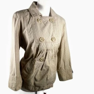 Aeropostale Polka Dot Corduroy Jacket XL Double Breast White Tan Half Back Belt - Picture 1 of 13