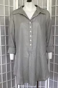 Coldwater Creek Pinstripe Tunic 1 XL 16-18 Henley Button Lagenlook Lightweight - Picture 1 of 17