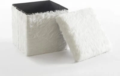 Otomana de almacenamiento plegable de piel de mongol blanca con tapa, 15x15x15,  Foto 1 de 4