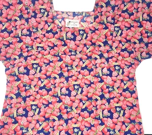 VINTAGE Creations by Calico Cat Strawberries '97 Handmade Square Neck Medium SEE - Picture 1 of 7