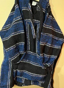 Blue Baja Artesanias VTG  Siesta Jerga Mexican Hoody Trippie Hippie sz Medium - Picture 1 of 7