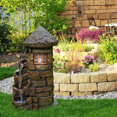 LED Außen Spring Brunnen Wasserfall Turm Lampe Terrassen Kaskade Stein Design - Bild 1 von 4