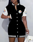 Pittsburgh Steelers Women's Short Sleeve Varsity Jackets Dress Snap Button Dress