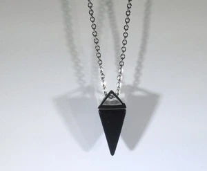 Charged Italian Natural Black Agate Pendant Crystal + 18" Stainless Steel Chain - Picture 1 of 7