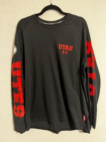 Utah Utes Under Armour Long Sleeve Shirt NCAA Mens Size XL Sleeve Spell Out Cover