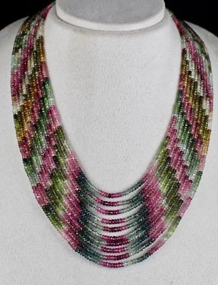 Natural Multi Colour Tourmaline 495 Ct Beads Faceted 10 L Gemstone Fine Necklace - Image 1 of 4
