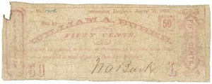 1861 William A. Burke, Staunton, Virginia 50c Obsolete Note No.19116 (L2472) - Picture 1 of 2
