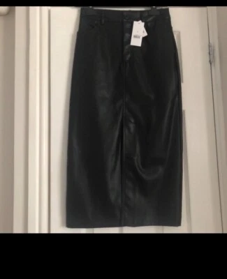 Ladies black leather look midi skirt size 8 split front Womens - Image 1 of 4