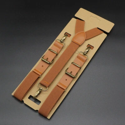 Pantalones tirantes tirantes elásticos en forma de Y de cuero ajustable espalda en Y para hombre Foto 1 de 4