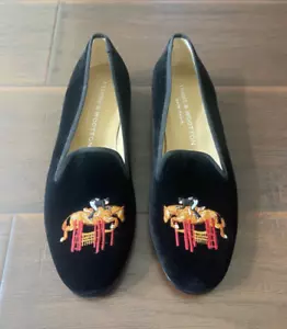 Stubbs & Wootton Women's Velvet Equestrian Slippers Loafers Shoes Sz 7 EUC! - Picture 1 of 12