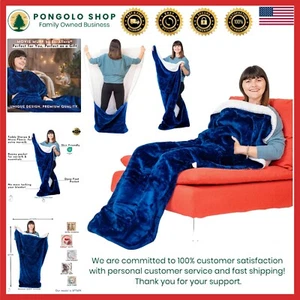 Double Layer Sherpa-Fleece Foot Pocket Blanket TV Throw Lounging Gift - Picture 1 of 10