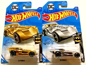 Hot Wheels ~ 2020 ~BATMAN~ # 3/5 ~ BATMOBILE ~ Lot Of 2 ~ GOLD & CHROME ~1:64~NM - Picture 1 of 13