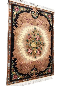 TA'BRIZ ( JAWHAR ) " PAIR "  SILK on WOOL   Circa : 1980   Size : 3' 4" x 4' 9"  - Picture 1 of 11