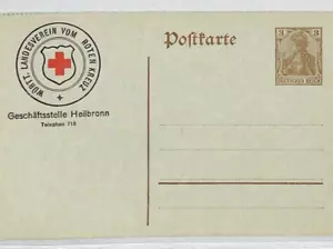 GERMANY WW1 Unused GERMANIA 3pf Postal Stationery Card RED CROSS Heilbronn RC143 - Picture 1 of 10