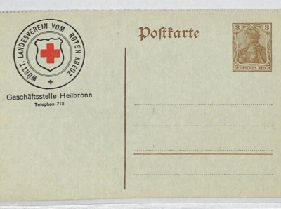 GERMANY WW1 Unused GERMANIA 3pf Postal Stationery Card RED CROSS Heilbronn RC143 - Image 1 of 4