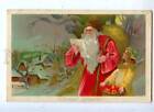 202784 SANTA CLAUS reading Letter & ANGEL Vintage NEW YEAR PC