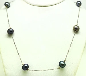 GENUINE TAHITIAN PEARLS NECKLACE 14K WHITE GOLD * * MADE IN USA * 16" long - Picture 1 of 3