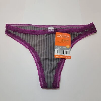 Bragas Tanga Warner's Rayas Talla 5/S Estilo Pequeño 5071 Gris Púrpura Encaje Nuevas Foto 1 de 4