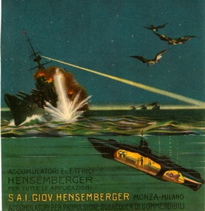 Restellini-HENSEMBERGER-sommergibile-battaglia-Annuncio Pubblicitario Vintage - Imagen 1 de 1