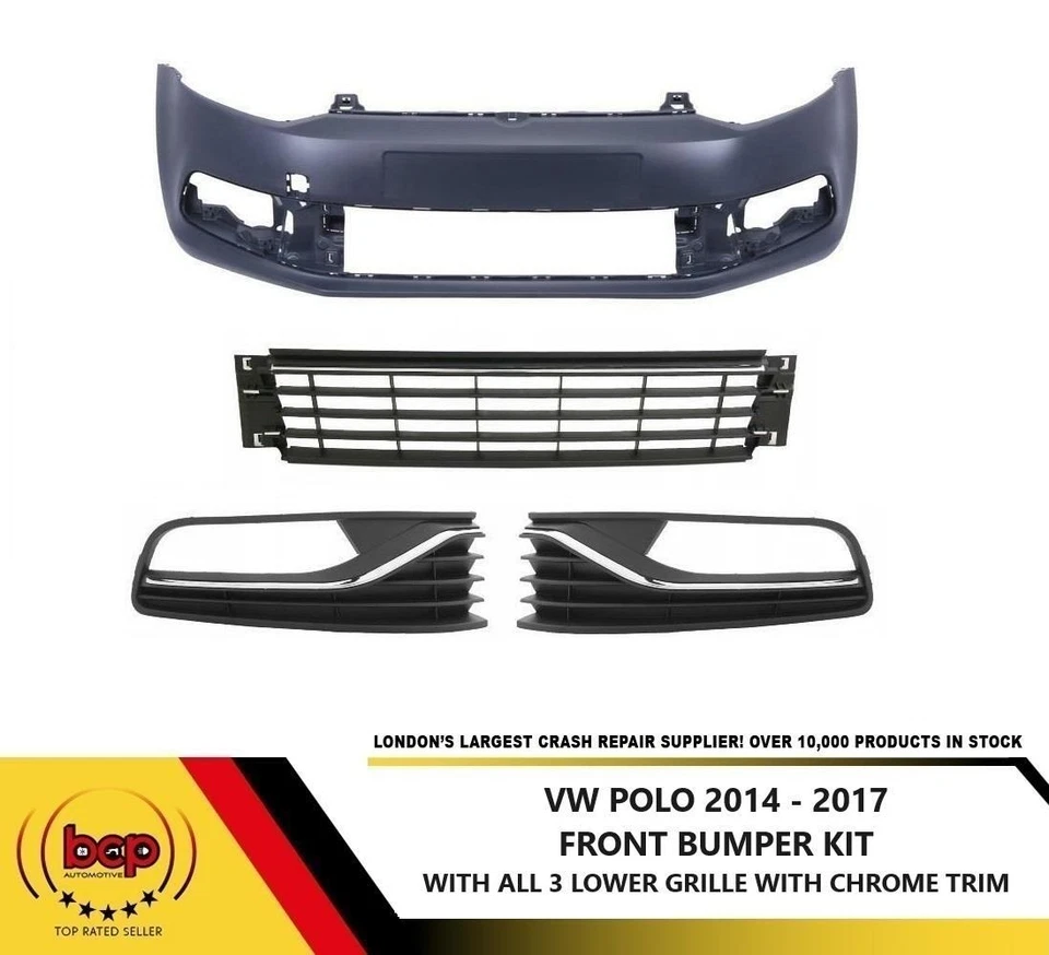 VW Polo Front Bumper 2014 - 2018 Primed No PDC 6C0807217GRU OEM Quality