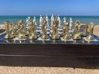 Luxury Chess Set – Handmade Pegasus Metal Pieces & Marble-Patterned Wood Board - Image 1 of 4