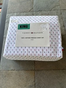 Tommy Hilfiger Nautical Anchor King Size Sheet Set 100% Cotton - Picture 1 of 8