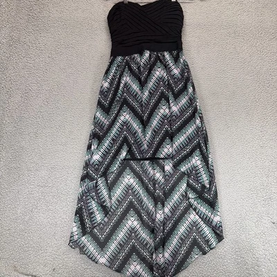 Charlotte Russe Womens Strapless High Low Maxi Dress Black Green Size M - Image 1 of 4