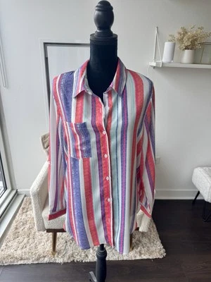 Camisa Boutique9 Rosa Brillante Naranja Rayas Manga Larga Botón Delantero Talla Grande Foto 1 de 4