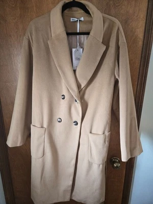 Grace Karin Double Breasted Long Belted Pea Coat Tan Size Large Classic - Image 1 of 4