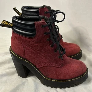 Dr Doc Martens Persephone Chunky Heeled Booties Boots Heels Burgundy Red Suede 5 - Picture 1 of 7