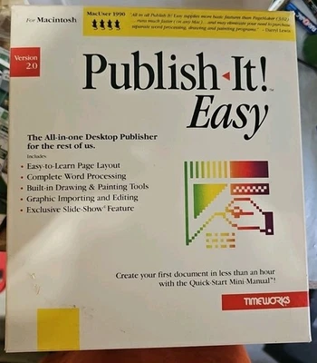 Publish It Easy Ver 2.0 Vintage Software Macintosh 3.5" Floppy Bigbox1990 Mac G1 - Image 1 of 4