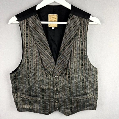 Vtg Wah Maker Western Vest Men Medium Gray Geometric Cowboy Button USA Frontier - Image 1 of 4