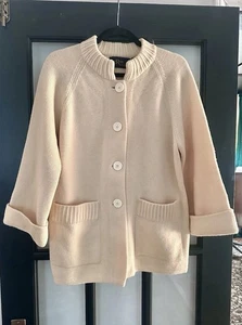 🩷Vintage 60s LeRoy Knitwear Damen Heavy Wool Cardigan Button Up Pullover Creme - Bild 1 von 16