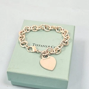 Tiffany & Co. Blank Heart Pendant Genuine Silver Statement Chain Bracelet 7" - Picture 1 of 8